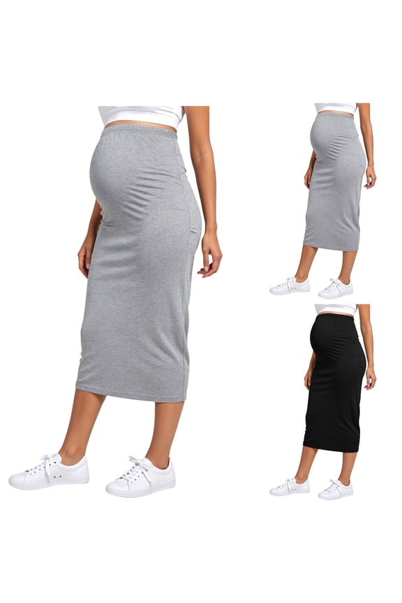 Pregnant High Waist Skirt for Women Soft Solid Color Bodycon Skirt Fashion Maternity Clothes for Work and Shopping Black L