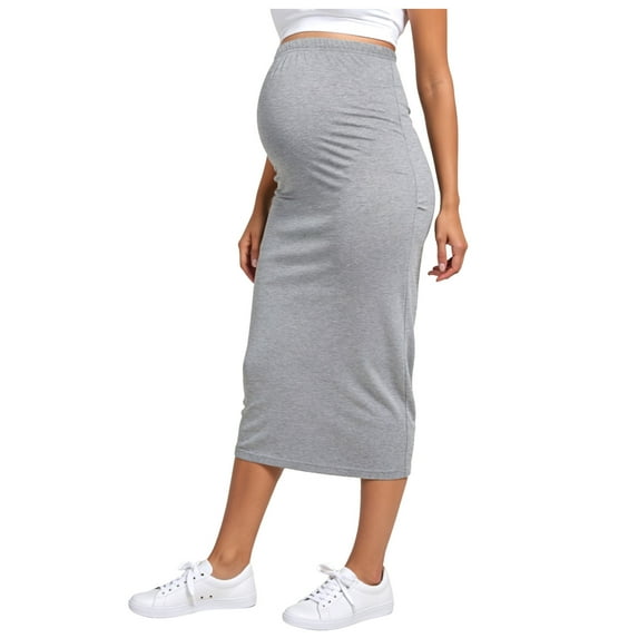Lispipm Pregnant High Waist Skirt for Women Soft Solid Color Bodycon Skirt Fashion Maternity Clothes for Work and Shopping Grey L