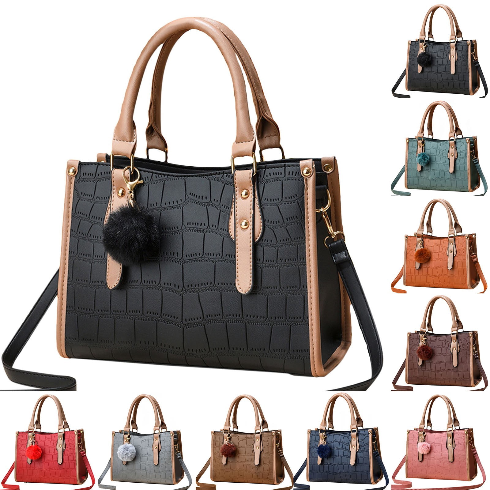 Lispipm Purses and Handbags for Women Fashion Ladies Top Handle Satchel Shoulder Bag Large Capacity Compartments Tote Bags With Plush Pendant Black