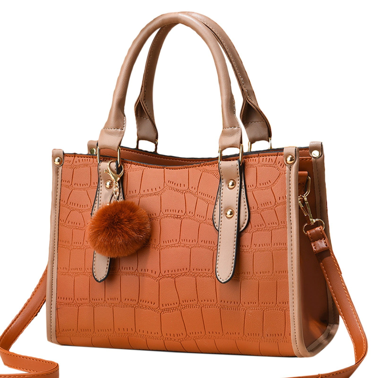 Lispipm Purses and Handbags for Women Fashion Ladies Top Handle Satchel Shoulder Bag Large Capacity Compartments Tote Bags With Plush Pendant Orange