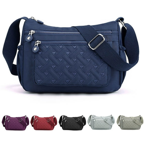 Lispipm Quilted Crossbody Bags for Women Nylon Small Shoulder Handbags Zip Bum Bag Work Daily Purses with Adjustable Shoulder Strap Black