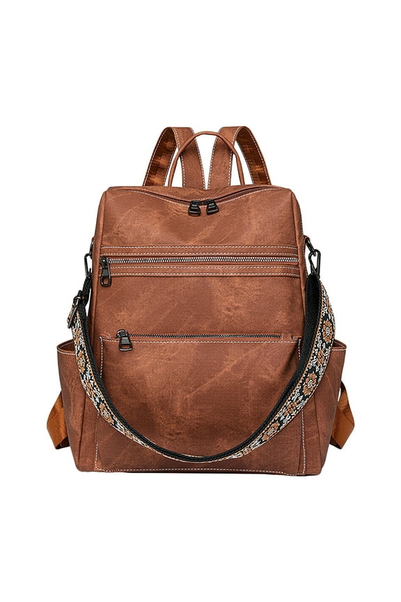 Retro Backpack for Women Large Capacity Travel Daypack Wallet Set Wear Resistant Daily Bags with Removable Wide Shoulder Strap Brown