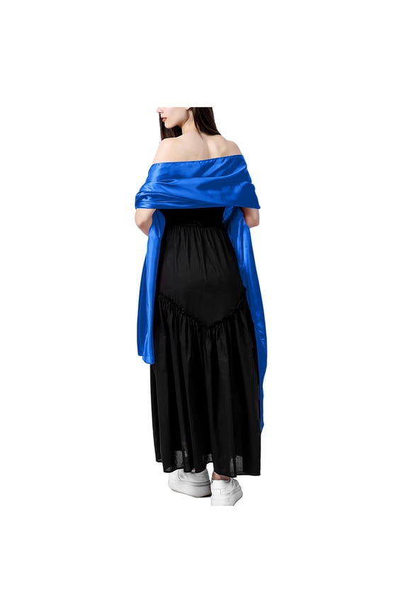Satin Shawl Wraps for Women Formal Evening Dresses Wedding Party Silky Scarf Long Soft Chiffon Stole for Banquets Blue