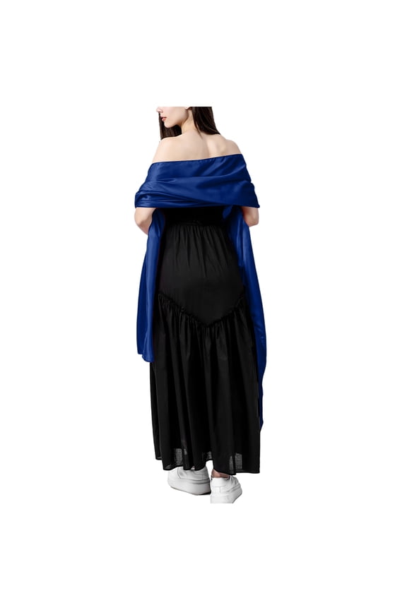 Satin Shawl Wraps for Women Formal Evening Dresses Wedding Party Silky Scarf Long Soft Chiffon Stole for Banquets Navy