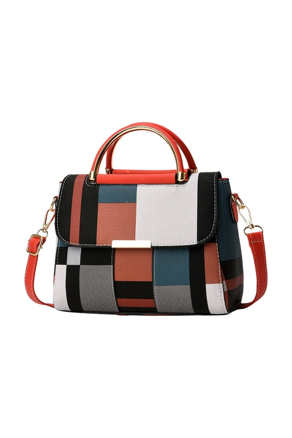 Small Top Handle Purses for Women Plaid Versatile Crossbody Shoulder Bag Color Blocking Elegant Square Handbags Gifts for Ladies Red