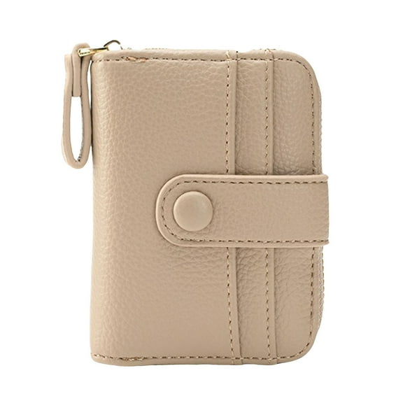Lispipm Small Wallet for Women Leather Bifold Compact Credit Card Holder RFID Blocking Purse Zip Coin Pocket with ID Window Beige