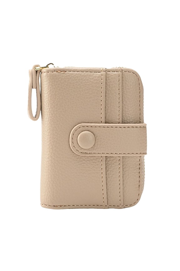 Small Wallet for Women Leather Bifold Compact Credit Card Holder RFID Blocking Purse Zip Coin Pocket with ID Window Beige