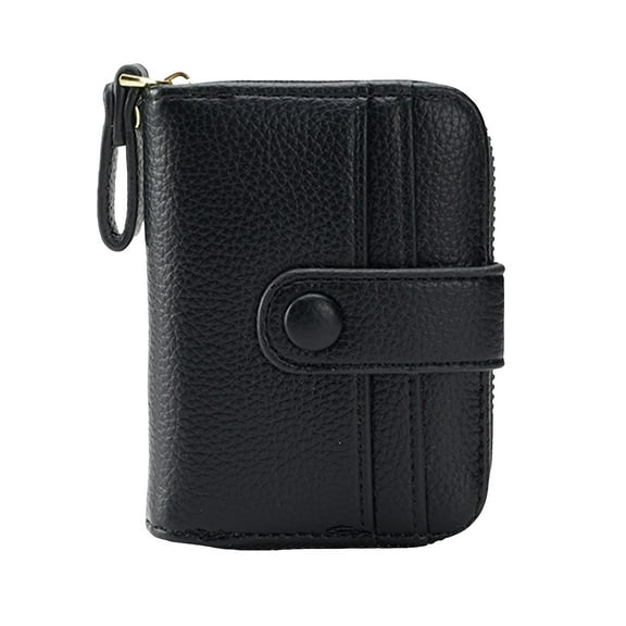 Lispipm Small Wallet for Women Leather Bifold Compact Credit Card Holder RFID Blocking Purse Zip Coin Pocket with ID Window Black