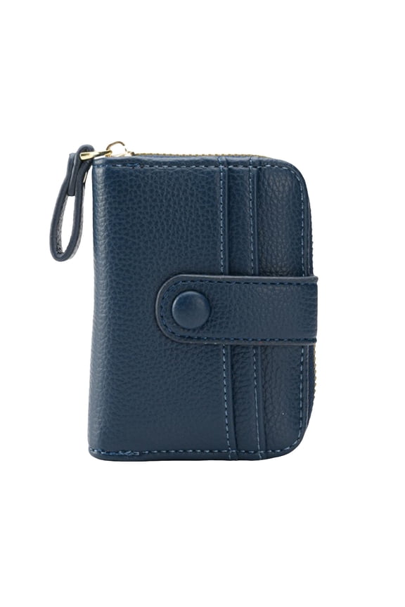 Small Wallet for Women Leather Bifold Compact Credit Card Holder RFID Blocking Purse Zip Coin Pocket with ID Window Blue