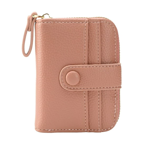 Lispipm Small Wallet for Women Leather Bifold Compact Credit Card Holder RFID Blocking Purse Zip Coin Pocket with ID Window Pink