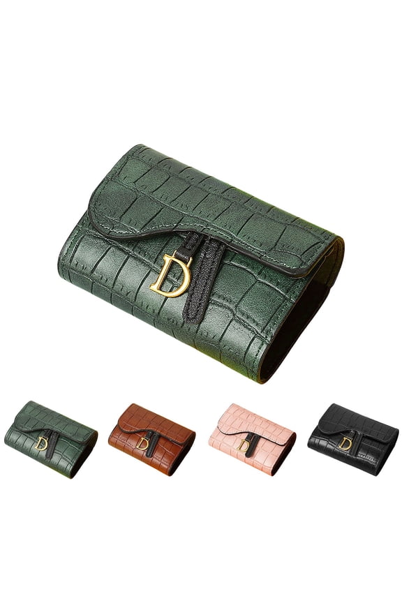 Small Wallet for Women Leather RFID Blocking Card Holder Retro Portable Work Daily Purse with Snap Button Brown