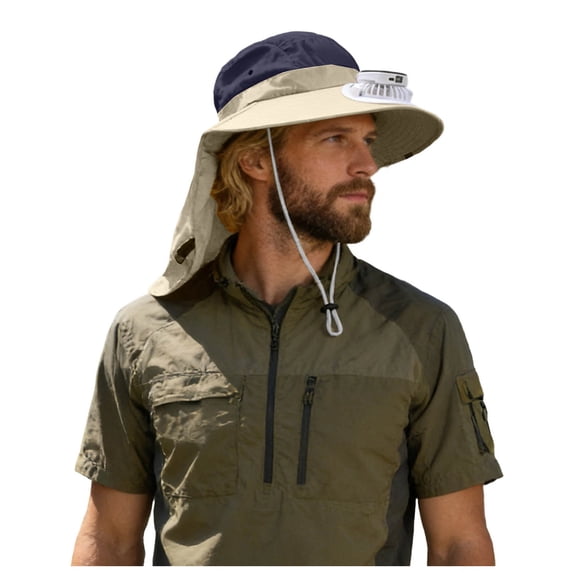 Lispipm Summer Men's Wide Brim Sun Hat Neck Cover Solar Fan Bucket Hats Unisex Casual Outdoor Beach Vacation Caps Beige