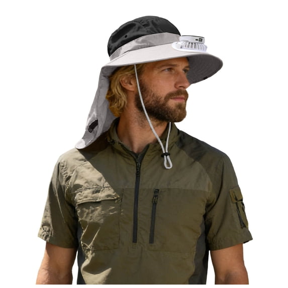 Lispipm Summer Men's Wide Brim Sun Hat Neck Cover Solar Fan Bucket Hats Unisex Casual Outdoor Beach Vacation Caps Gray