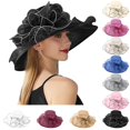 thumbnail image 1 of Lispipm Summer Sun Hat with Wide Brim Organzas Derbys Top Hats Ladies Party Church Caps Outdoor Formal Dress Cap Beige, 1 of 4