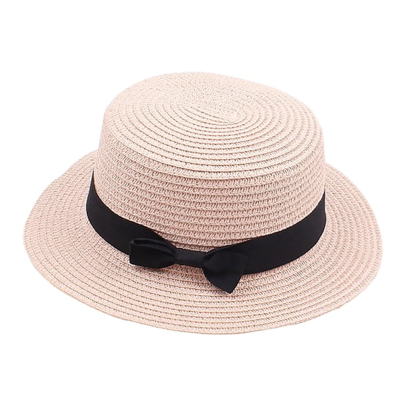 Lispipm Sun Hats for Women Wide Brim Straw Boater Hat Foldable Packable Beach Caps Ladies Summer Ribbon Bow Panama Cap Gold