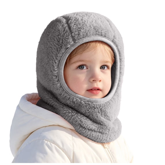 Lispipm Toddler Kids Fleece Balaclavas Hood Windproof Soft Full Head Neck Warmer Hat Baby Boy Girl Winter Accessory Grey 6-36 Months