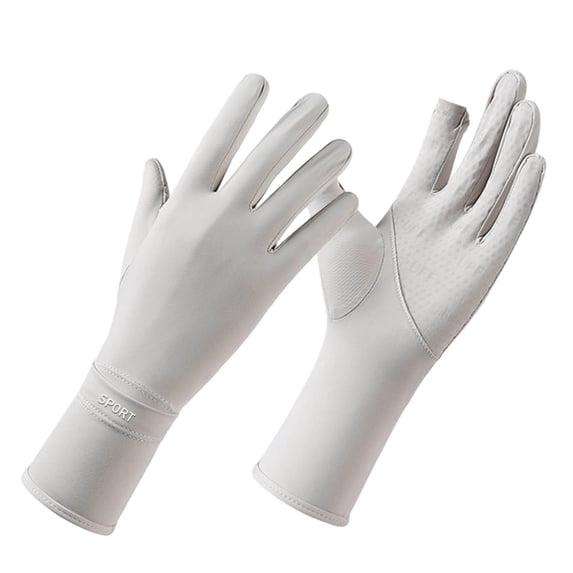 Lispipm Unisex Ice Silk Cool Touching Screen Gloves UV Sun Protected Breathable Full Finger Glove Fishing Travel Summer Accessory Gray