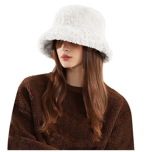 Lispipm Winter Bucket Hat for Women Casual Fisherman Caps Puffy Soft Warm College Students Outdoor Shopping Versatile Hats White