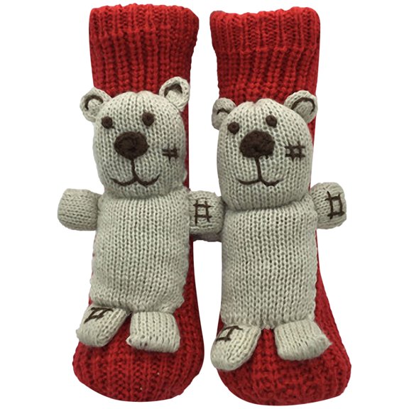 Lispipm Winter Christmas Stockings for Women Knitted Home Funny Cartoon Socks Floor Carpet Stockings for Family Party Red