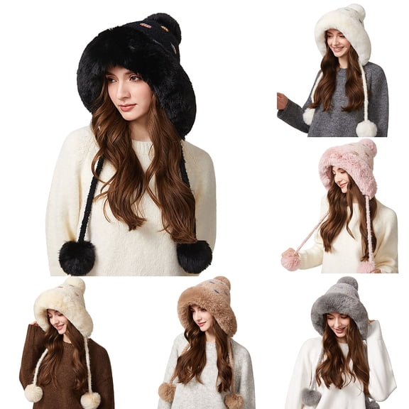 Lispipm Winter Hat for Women Warm Knit Bean1e Trapper Hat Ear Warm and Pompom Soft Fleece Lined Cap for Cold Weather Outdoor Ski Beige