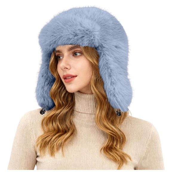 Lispipm Winter Hats for Women Men Warm Coldproof Plush Fleece Earflap Hats Thick Lei Feng Hats for Outdoors Cold Weather Blue