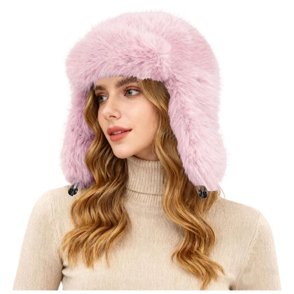 Lispipm Winter Hats for Women Men Warm Coldproof Plush Fleece Earflap Hats Thick Lei Feng Hats for Outdoors Cold Weather Pink