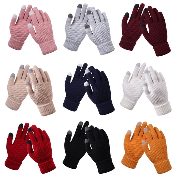 Lispipm Winter Knit Gloves for Women Men Fleece Lining Stretchy Mittens Weekend Shopping Warmth Gloves Red