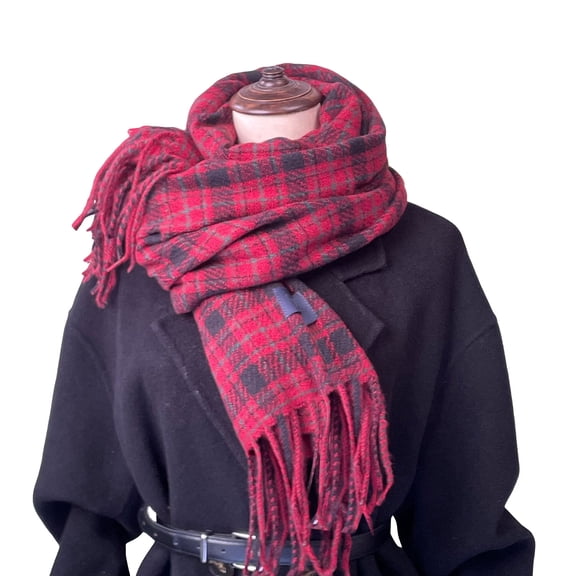 Lispipm Winter Scarf for Women Warm Plaid Long Casual Tassel Blanket Ladies Colorful Checked Thick Pashmina Shawl Red