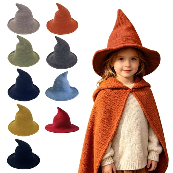 Lispipm Witch Hat for Kids Halloween Wide Brims Foldable Cap Boys and Girls Festival Kintted Wizard Hats