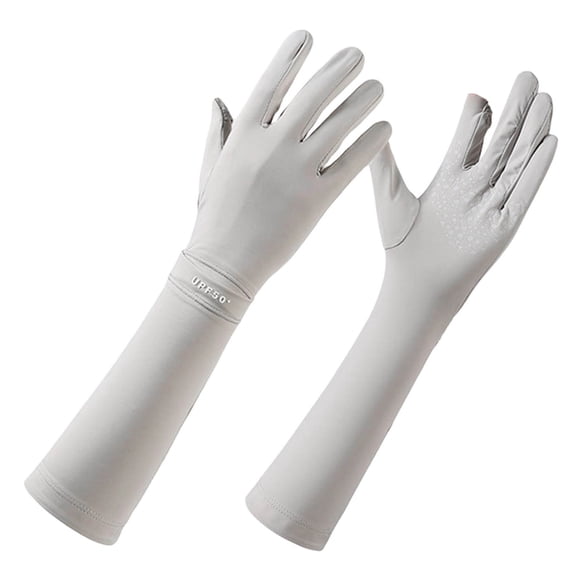 Lispipm Women Men Touching Screen Driving Gloves Ice Silk Full Finger Long Sun Arm Sleeves for Summer Outdoor Sports Running Gray