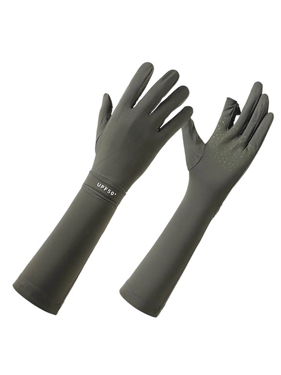 Women Men Touching Screen Driving Gloves Ice Silk Full Finger Long Sun Arm Sleeves for Summer Outdoor Sports Running Green