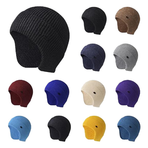 Lispipm Women Men Winter Beanie Hats with Earflap Windproof Cap Stretchy Knit Thermal Ear Cover Hat for Running Ski Brown