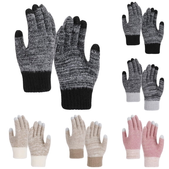 Lispipm Women Mens Knit Winter Gloves Thermal Soft Furry Fleece Gloves Stretchy Snowy Weather Windproof Absorbent Mittens