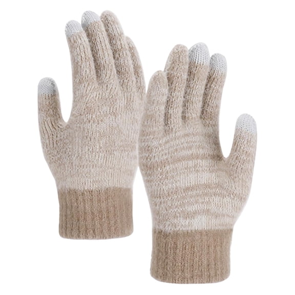 Lispipm Women Mens Knit Winter Gloves Thermal Soft Furry Fleece Gloves Stretchy Snowy Weather Windproof Absorbent Mittens