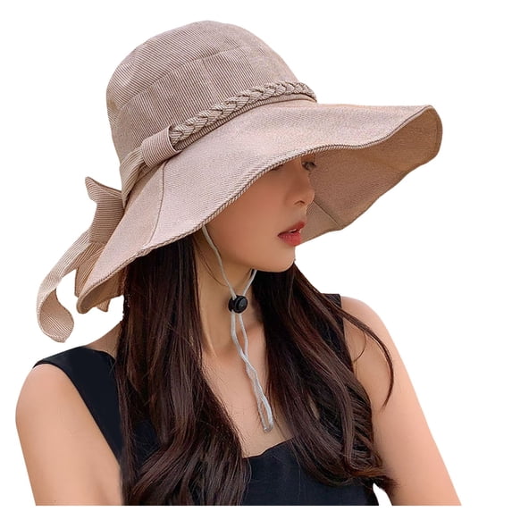 Lispipm Women Wide Brim Sun Hat Fashion Bow Bucket Hats Adjustable Size Summer Beach Caps Ladies Outdoor Travel Casual Cap Brown