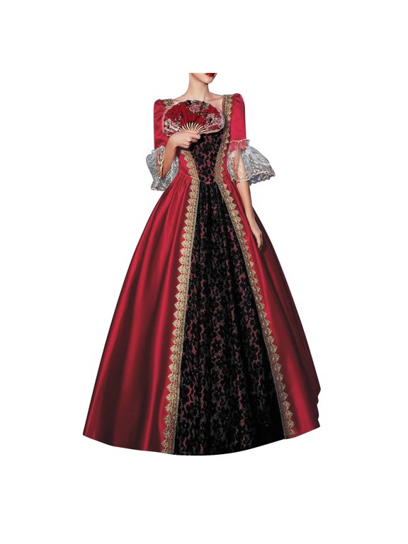 Women's 18th Century Dress Lace Ruffle Half Sleeves Princess Outfit Stage Performance Dresses 2026 Festival Clothes Red S