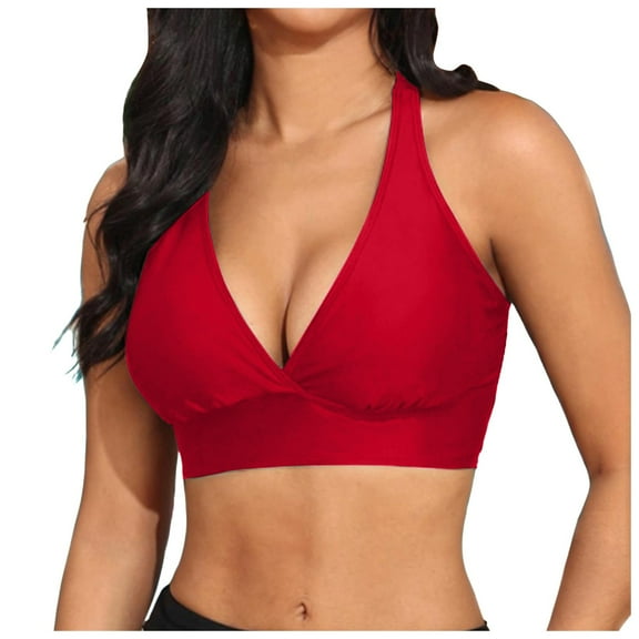 Lispipm Women's Bikini Top Supportive Swimsuit for Large Bust 2026 Summer Cut Out Swim Padded Bra Bathing Suit Red M