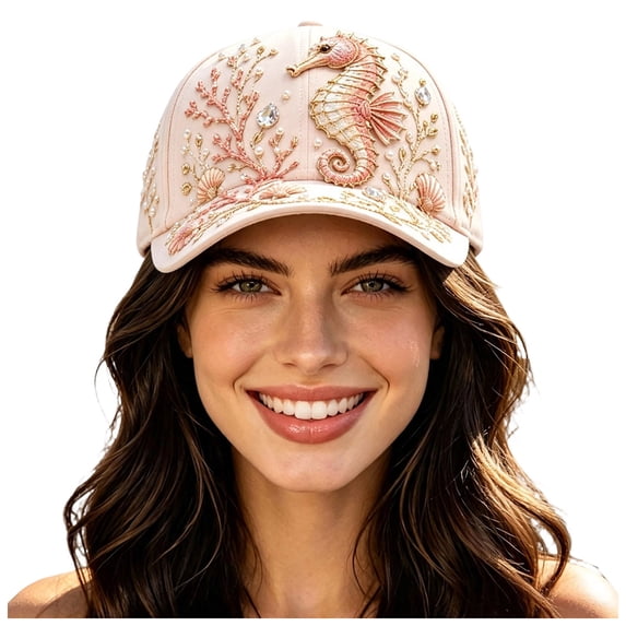 Lispipm Women's Fashion Baseball Caps Embroidered Rhinestone Decor Cap Ladies Adjustable Outdoor Sun Hat for Travel