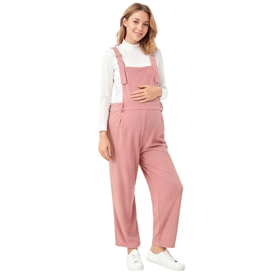Lispipm Women's Maternity Jumpsuits Pants Chest Pocket Adjustable Strap Overalls Spring Casual Straight Legs Corduroy Trousers Pink XL