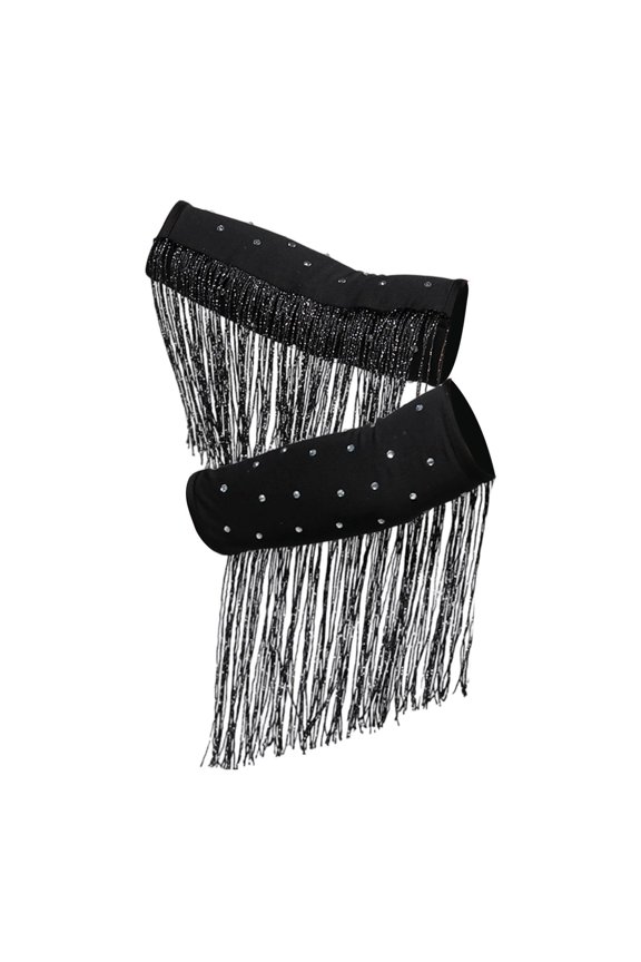 Women's Retro Long Opera Pageant Gloves 1920s Fringe Fingerless Elbow Glove for Costume Party Wedding Arm Sleeves Black