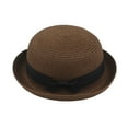 thumbnail image 1 of Lispipm Women's Short Brim Sun Hat Straw Woven Casual Beach Hats 2026 Ribbon Bow Panama Caps for Ladies Travel Brown, 1 of 4