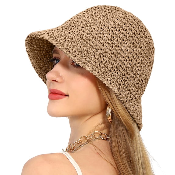 Lispipm Women's Straw Bucket Hats for Summer Vacation Short Brim Beach Casual Caps Ladies Outdoor Hiking Travel Hat Brown