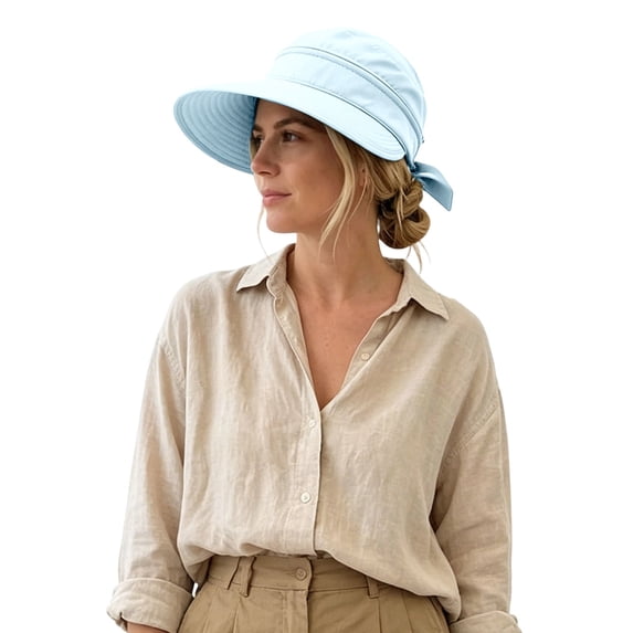 Lispipm Women's Wide Brim Sun Hat Ponytail Friendly Visor Quick Drying Summer Foldable Beach Caps Ladies Foldable Hiking Hats Blue