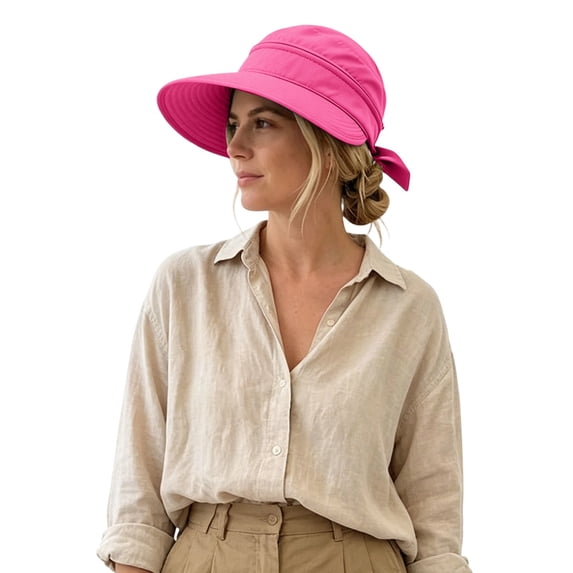 Lispipm Women's Wide Brim Sun Hat Ponytail Friendly Visor Quick Drying Summer Foldable Beach Caps Ladies Foldable Hiking Hats Pink