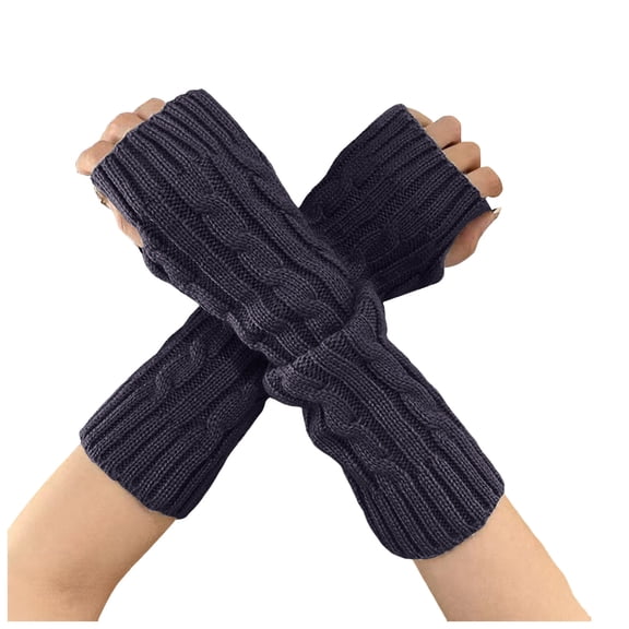 Lispipm Womens Arm Warmers Casual Soft Long Fingerless Gloves Winter Knitted Wrist Thumb Hole Stretchy Mittens Brown