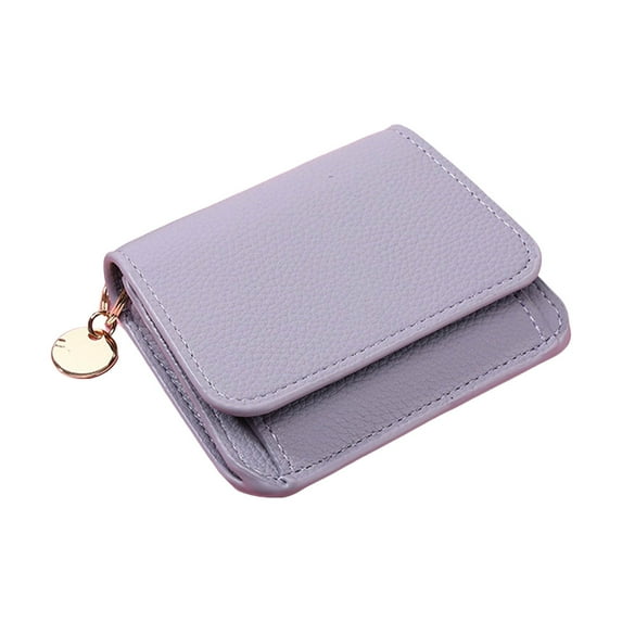 Lispipm Womens Fashion Short Wallet RFID Blocking Colorful Cute Card Holder Pendant Zip Snap Button Coin Purse for Ladies Gifts Purple