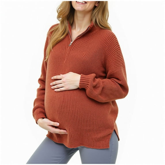 Lispipm Womens Maternity Sweater Shirts Winter Warm Quarter Zip Knit Pullover Pregnancy Tops Long Sleeve Casual Blouse