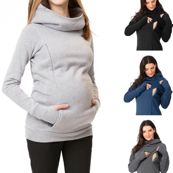 Lispipm Womens Nursing Hoodie Sweatshirt Long Sleeves Breastfeeding Maternity Tops Casual Clothes with Hidden Zippers Black XL