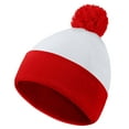 thumbnail image 1 of Lispipm Womens Pompom Beenie with Red White Striped Knit Winter Warmth Foldover Cuff Hats for Men in Cold Weather Red, 1 of 4