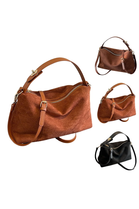 Womens Suede Bags Retro Crossbody Shoulder Handbags 2025 Fall Winter Work Phone Zip Purse with Adjustable Strap Black